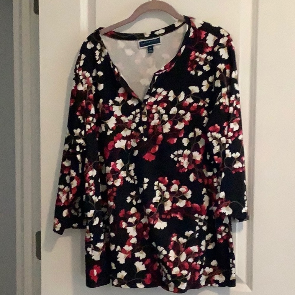 Karen Scott Floral Blouse in Black and Red